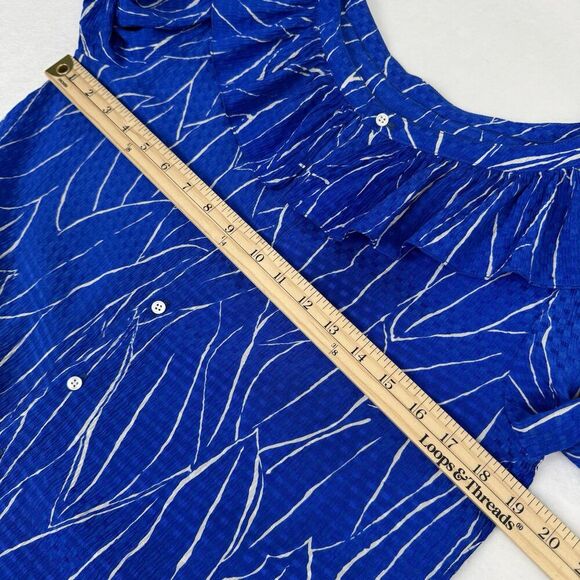 Vintage Adele Simpson Women Silk Midi Dress Medium Royal Blue Long Sleeve Ruffle - Picture 12 of 14